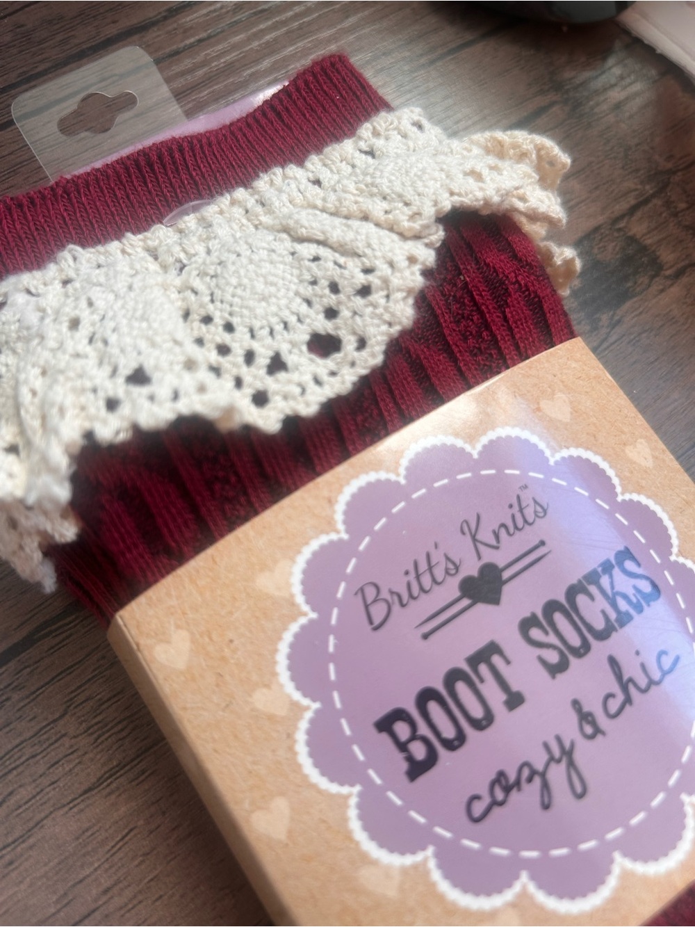 Britt's Knits Women's Lace Cuff Boot Socks - Burgundy - Picture 2 of 7